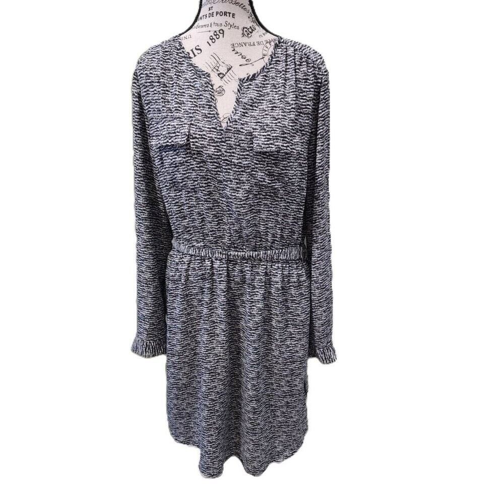 Mossimo Black White Zebra Print Surplice Dress Size L Long Sleeve Knee Length
